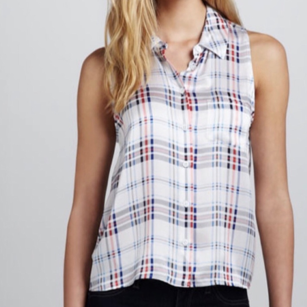 Equipment femme Mina silk plaid shirt NEW without Tag sleeveless col…